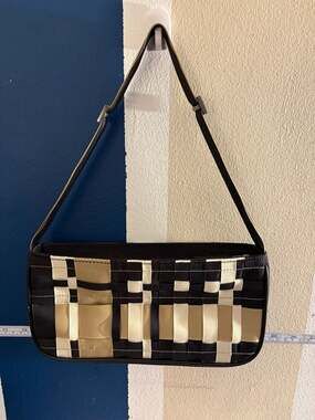 SEIRC Vintage Woven Grosgrain Ribbon Shoulder Bag in Black, Cream, and Taupe